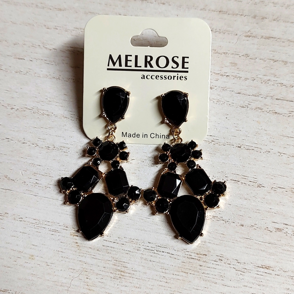 😻 3 For $15 Big Black Lucite Gemstone Stud Style Chandelier Dangle Earrings